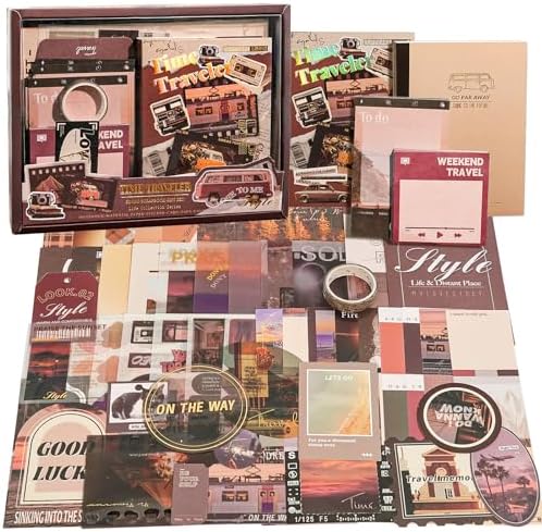 Travel Scrapbooking Supplies Kit, A6 Notebook, Vintage Junk Journaling Kit by Aromoty