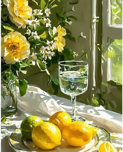 AIRDEA Lemon Paint by Numbers for Adults 16x20in Rose Painting by Number Kits for Beginner Frameless Easy Acrylic Oil Painting on Canvas with Paints and Brushes by AIRDEA