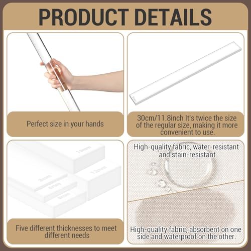 Fiwochic 12 Pcs Acrylic Pottery Tools Set Includes 1 Acrylic Clay Rolling Pin Sculpting Polymer Clay Tools 1 Stain Resistant Tablecloth and 10 Pcs 5 Size Teaching Rolling Mud Stick Guide(Transparent) - Image 3