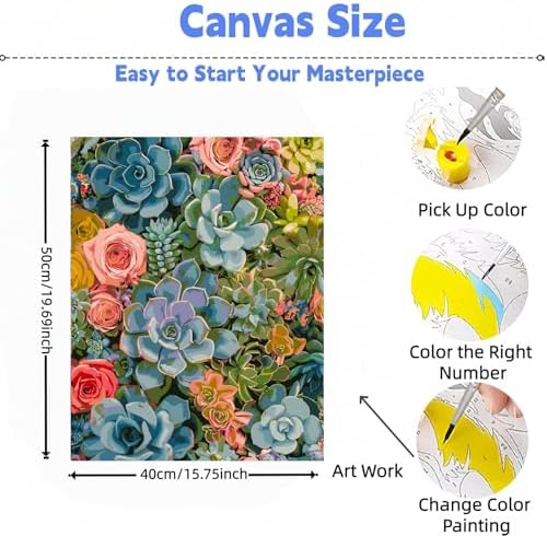 DOTSTART Paint by Numbers Kit for Adults,Colorful Succulents Plants Paint by Number for Adults,Acrylic Adults' Paint-by-Number Kits, Easy Paint by Number Adult Canvas for Home Art Decor, 16X20 inch - Image 2