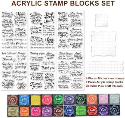 6 Pcs Greeting Words Clear Stamps for Card Making 20 Ink Pad - Image 2