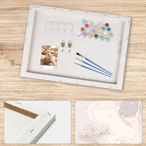 Lxmsja Fluffy Lamb Paint by Numbers Kit for Adults, Lamb Flower Acrylic Paint by Numbers for Adults Beginner, DIY Craft Supplies Oil Painting Kits for Home Wall Decor 8x12 inch (Framed) - Image 5