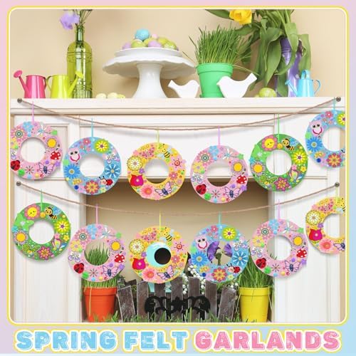 Wavwavw 472 Pcs Spring DIY Craft Kits Spring Wreath Summer Craft Kit Wreath Arts Decorations with Tulips Butterflies Bees Felt Stickers for Party Indoor Outdoor Home Decor - Image 4