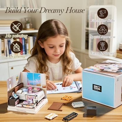 Miniature House Cozy Bedroom DIY Kit with Acrylic Display Case - Image 3
