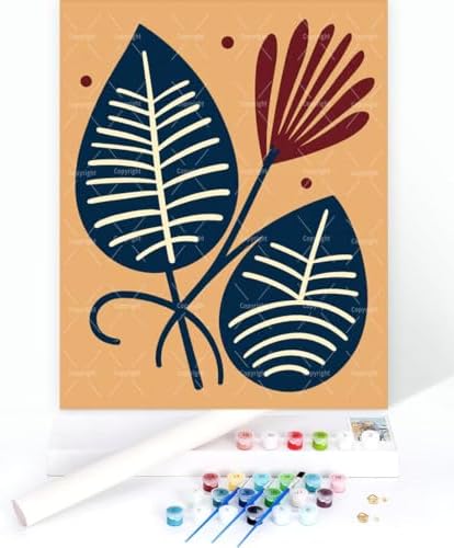 Botanical Paint By Numbers Kit For Adults - Diy Modern Leaves Bloom Painting On Canvas 16X20 In, Acrylic Paint Set, Suitable For Beginners, Wall Art Decor Art For Home Decoration Or Gifts, Unframed - Image 3