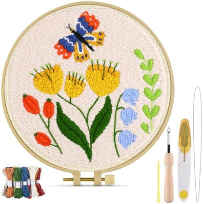 TINDTOP Punch Needle Kits, DIY Punch Embroidery Kits for Adults Beginner, Tool with Punch Needle Fabric, Hoops, Yarns and Sewing Needles (Set F) by TINDTOP