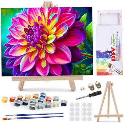 MaiMMaledy Paint by Numbers Kit for Adults Beginners, 8Wx12L inch Canvas Pictures with Framed, Drawing Painting Works with Wooden Triangle Easel, Acrylic Pigment, Lotus Flower by MaiMMaledy
