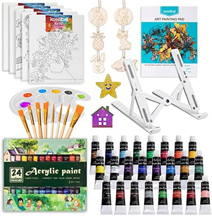 koseibal Kids Acrylic Paint Set with Canvas, Easel, More Art Supplies by koseibal