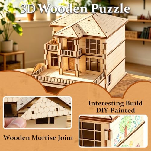 3D Wooden Puzzle for Adults DIY Miniature House Building kit Three Layer - Image 3