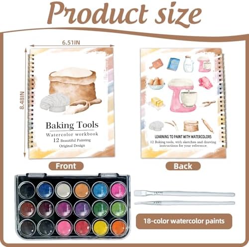 Watercolor Workbook, Water Coloring Book, 12 Different Patterns of Original DIY Designs, 18 Colors Watercolor Paint Set, Beginner-Friendly Watercolor Workbooks (Baking Tool), Perfect Gifts for Adults - Image 2