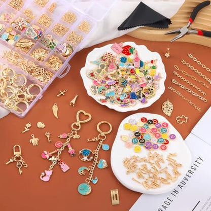 Zefy 552Pcs Charms Lip Gloss Keychain Making Kit, DIY Bag Charm Kit Gold - Image 6
