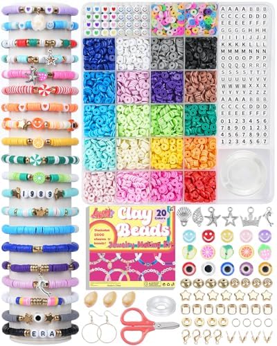 LovelyMoon Bracelet Making Kit 5000 Pcs Clay Beads Flat Preppy Beads for Friendship Jewelry Making Polymer Heishi Beads with Charms Gifts for Teen Girls Crafts for Girls Ages 6 7 8 9 10 11 12 by Lovelymoon