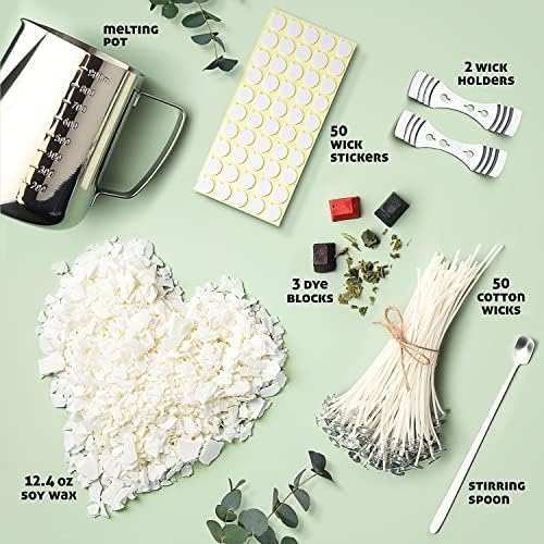 CraftBud Soy Candle Making Kit for Adults & Kids, 12.4Oz Soy Wax, 108 PC DIY Kit Includes Wax Melter, Wicks, Dyes & More - Image 2
