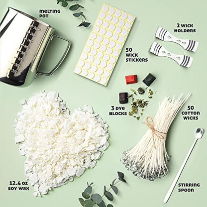 CraftBud Soy Candle Making Kit for Adults & Kids, 12.4Oz Soy Wax, 108 PC DIY Kit Includes Wax Melter, Wicks, Dyes & More - Image 2