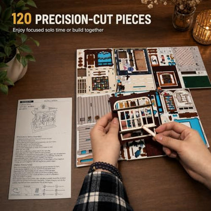 Evankin Coffee Shop Book Nook Kit, DIY Miniature House with LED Light - Image 2