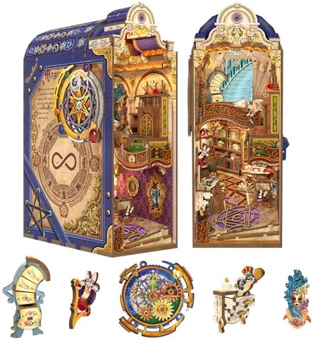 Tonecheer DIY Book Nook Kit for Adults, 3D Wooden Puzzle Bookend Miniature House Kit, Booknook Bookshelf Insert Decor with Dust Cover and LED Lights Gifts (Magical Library) by Tonecheer
