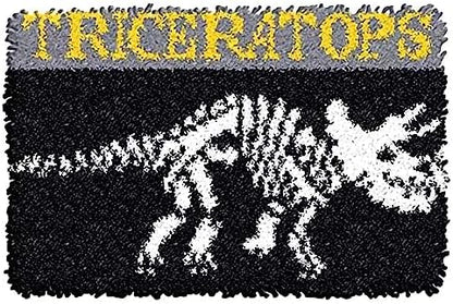 MIAOLLUN Latch Hook Kits for Adults Kids 3D Dinosaur Pattern Printed Canvas Crochet Needlework Craft Rug Cushion Mat Tapestry 20.5X15 Inch, Triceratops by MIAOLLUN