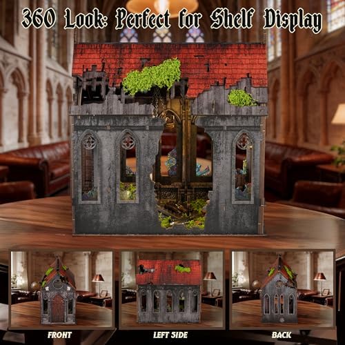 Lost Cathedral Book Nook Kit - Gothic Miniature DIY 3D Wooden Puzzle with LED Light, Bookshelf Insert Decor for Adults Teens, Cathedral Model Gift - Image 2