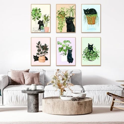 6 Pack Paint by Numbers Kit for Adults & Beginners, Black Cat & Green Plant - Image 4