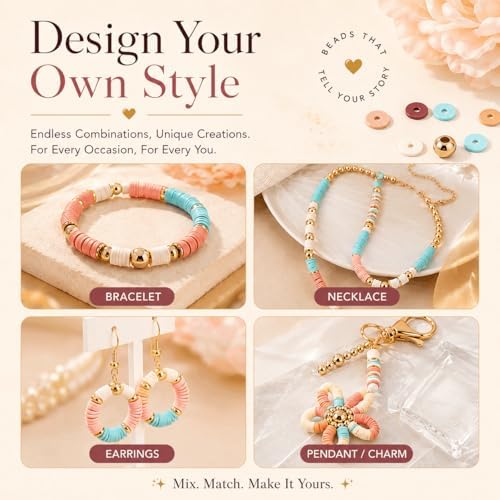 Believo Polymer Clay Beads Kit for DIY Jewelry – with Elastic Cord, Spacer Beads, Colorful Flat Heishi Beads – Ideal for Bracelet & Necklace Making (Macarons) - Image 5