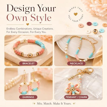 Believo Polymer Clay Beads Kit for DIY Jewelry – with Elastic Cord, Spacer Beads, Colorful Flat Heishi Beads – Ideal for Bracelet & Necklace Making (Macarons) - Image 5