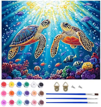 Lxmsja Two Turtles Paint by Numbers Kit for Adults, Ocean Fish Acrylic Paint by Numbers for Adults Beginner, DIY Craft Supplies Oil Painting Kits for Home Wall Decor 20x16 inch (No Frame) by Lxmsja