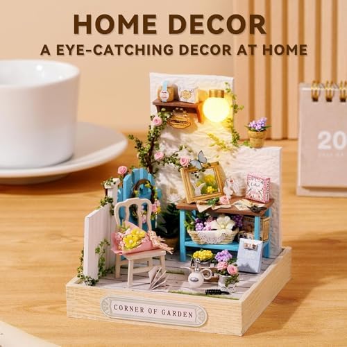 Kisoy Dollhouse Miniature with Furniture Kit, DIY 3D Wooden DIY House Kit with Dust Cover,Handmade Tiny House Toys for Teens Adults Gift(Corner of Garden) - Image 5