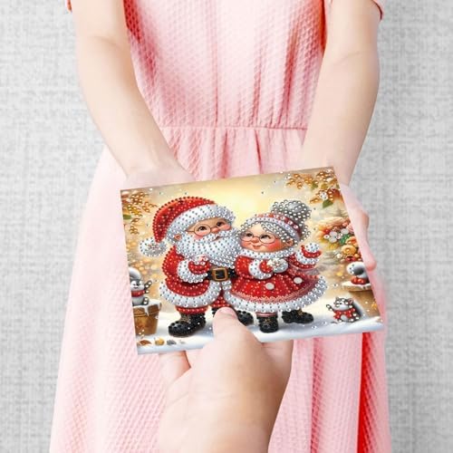 6Pcs Christmas Greeting Card DIY Diamond Art Painting Greeting Cards Blessing Folding Card Kit with White Envelopes Diamond Arts Crafts for Birthday Festival Gift-Santa Claus01 - Image 2
