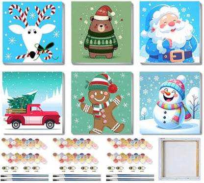 SYDYLH 6 Packs Framed Chrsitmas Paint by Numbers Kit for Kids Ages 8-12,Snowman Easy Acrylic Paint by Number Framed on Canvas,Number Painting Paint by Numbers Kit for Home Wall Decoe 8x8inch by Unknown