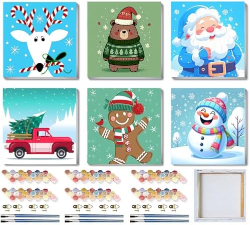 SYDYLH 6 Packs Framed Chrsitmas Paint by Numbers Kit for Kids Ages 8-12,Snowman Easy Acrylic Paint by Number Framed on Canvas,Number Painting Paint by Numbers Kit for Home Wall Decoe 8x8inch by Unknown