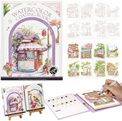 Watercolor Painting Book for Adults - All-in-One Travel Art Set for Beginners, Art Kit with 3-Fold Pad, Creative Stress Relief Watercolor Workbook Quiet Time by Unknown
