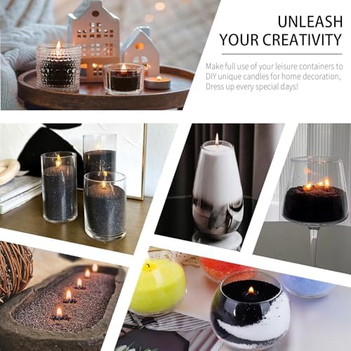 Pearled Candle Sand Set - 2.2Lb Sand Wax, 50X 6” Wicks, 6X Essential Oils, 2X Candle Jars with Lids, Smoke Free Powder Snow Halloween Candles, Over 240 Hours Burn Time DIY Candle Making Kit, Black - Image 4