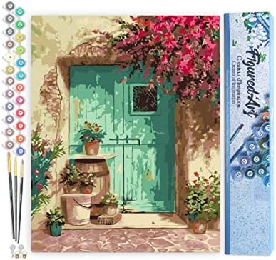 Figured'Art Paint by Numbers Kit for Adults Green Door 16"x20" - Craft Art Painting DIY Kit Rolled Canvas Without Frame by FiguredArt