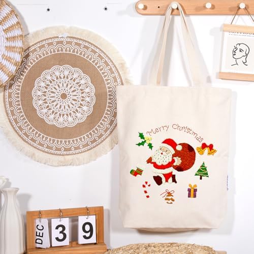 CREAWONDER Canvas Tote Bag Embroidery Kit with Pattern for Beginners, Arts and DIY Embroidery Crafts Kits for Adults, Include Instructions, Thimble, Embroidery Hoops, Color Threads and Tool - Image 7