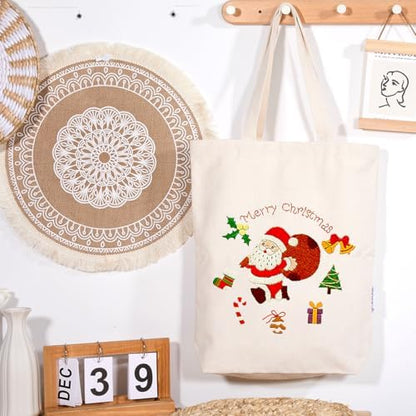CREAWONDER Canvas Tote Bag Embroidery Kit with Pattern for Beginners, Arts and DIY Embroidery Crafts Kits for Adults, Include Instructions, Thimble, Embroidery Hoops, Color Threads and Tool - Image 7