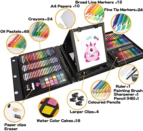 Art Supplies Kit for Kids Ages 5-12, 208-Pack Gifts Art Case Coloring Set, Drawing Kits with Trifold Easel, Arts Set for Girls Boys, Crayons, Markers, Coloring Book, Scissors, Sticker, Origami Paper - Image 2