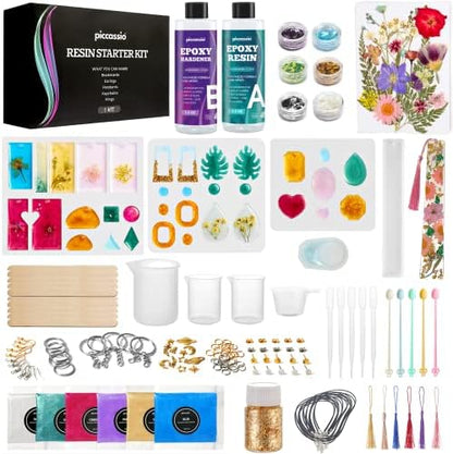 Piccassio Epoxy Resin Kit for Beginners – 208-Piece Jewelry Making & Craft Kit with Molds, Dried Flowers, Glitter & Tools – Complete Starter Set for Keychains, Bookmarks, Pendants & DIY Resin Art by PiccassioArtsCrafts