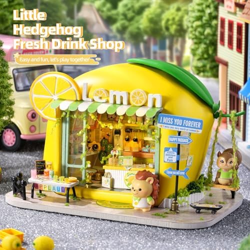 Dollhouse Miniature DIY House Kit,Mini 3D Wooden Doll House Craft Model with LED Creative Room Perfect DIY Gift for Friends, Lovers and Families (Drink Shop) - Image 3