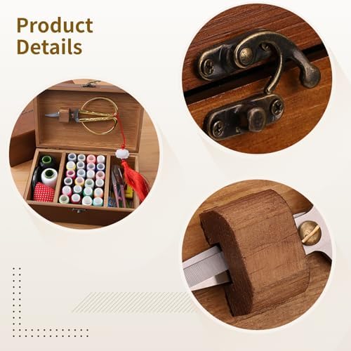 Classic Wooden Sewing Kit for Beginners, Sewing Tools with Scissors, Thread Spools, Needles, Buttons, Ideal for Adults, Handy for Travel - Image 2