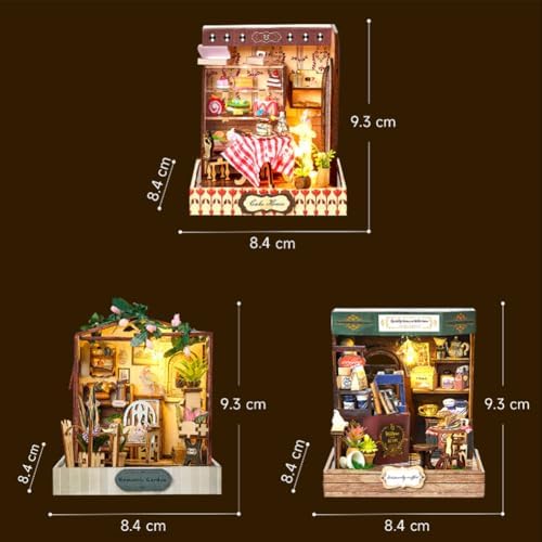 Book Nook Kit, DIY Miniature House Kit with LED, 3D Wooden Puzzles for Adults Mini House Building Kit, Dollhouse Kit Bookshelf Insert Decor Creative Gifts (K078-079-080.) - Image 2