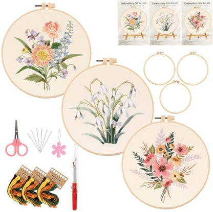 3 Packs Embroidery Kit for Adults, Embroidery for Beginners (Floral) by Unknown