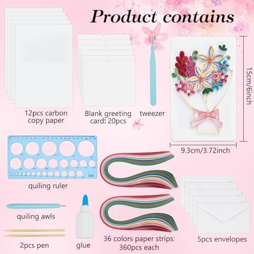 WEBEEDY 20 Sets DIY Flower Paper Quilling Kits for Adults 5 Styles Roses,Lotus,Daisies,Lilies Greeting Cards Making Kit with 20 Blank Cards,36 Colors Strips,Quilling Tools and Instruction for Birthday - Image 2