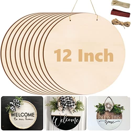 12 Inch Wood Circles for Crafts, 10Pcs Unfinished Wood Rounds for Cricut Projects, Burning, Painting, Door Hanger, DIY Wooden Crafts Gifts for Halloween Fall Holiday Home Decor (10PCS) by Brmeday