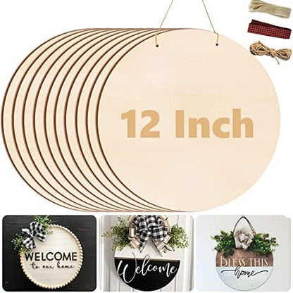 12 Inch Wood Circles for Crafts, 10Pcs Unfinished Wood Rounds for Cricut Projects, Burning, Painting, Door Hanger, DIY Wooden Crafts Gifts for Halloween Fall Holiday Home Decor (10PCS) by Brmeday