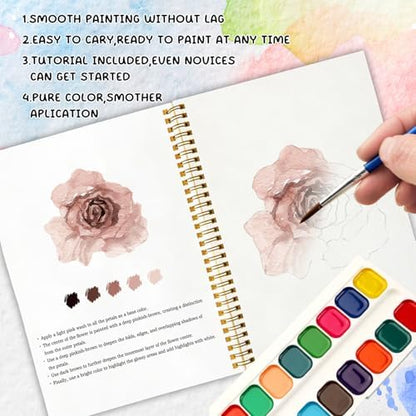 12 Boho Flower Patterns Watercolor Set, Bohemian Floral Painting Book for Beginners, Stress Relief Art Gift for Women, Relaxing DIY Workbook - Image 4
