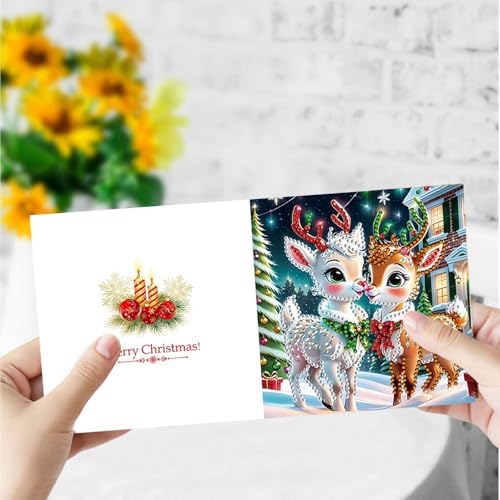 DIY Diamond Greeting Cards Set Christmas, 5D DIY Diamond Art Painting Greeting Card, DIY Christmas Card Making Kits for Family Friends Handmade Gift-#24-Deer - Image 2