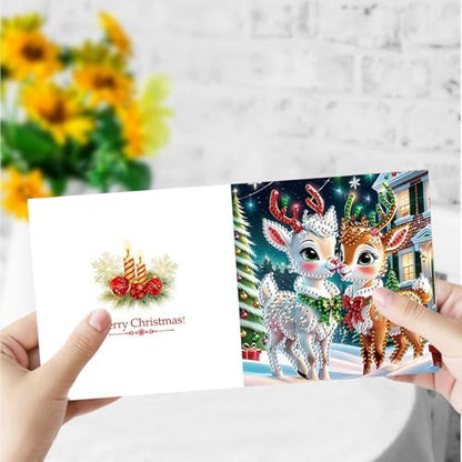 DIY Diamond Greeting Cards Set Christmas, 5D DIY Diamond Art Painting Greeting Card, DIY Christmas Card Making Kits for Family Friends Handmade Gift-#24-Deer - Image 2