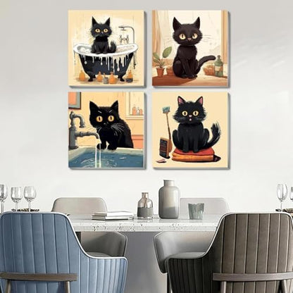 Funny Black Cat Paint by Numbers Kit for Adults Beginners, 4 Pack Cute Cat Easy Framed Adults Paint by Numbers Kits, DIY Black Cat Acrylic Oil Painting Number Kits for Home Wall Decor (8 x 8 Inch) - Image 3