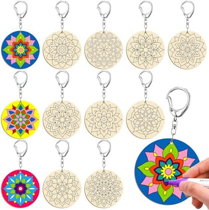 RattanView 24 Pcs Mandala Craft Color Your Own Keychains by RattanView