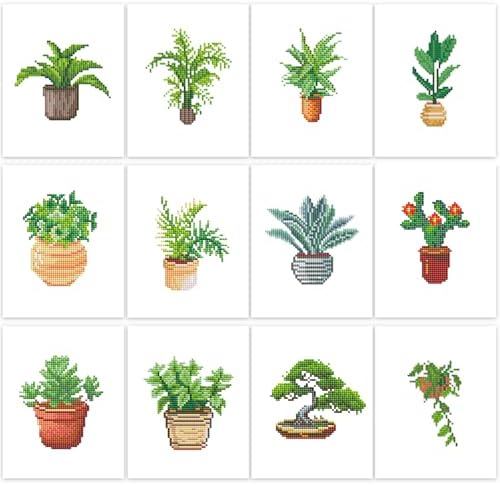 PeakLuv 12 Pcs Mini Diamond Painting Kits, Green Plants Small Diamond Art Kits for Adults Beginners, 5D DIY Square Drill Diamond Dots, Quickly Finishable Gem Art for Home Wall Desktop Decor, 6X7in by PeakLuv